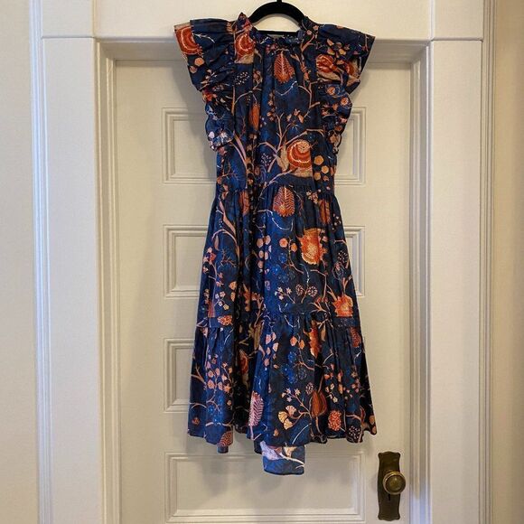 Ulla Johnson Navy and Orange Mini Dress - Picture 5 of 11